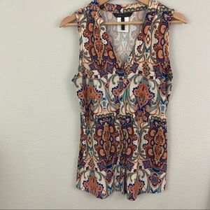 BCBGMAXAZRIA Vibrant Print V Neck Top Sleeveless Size 14